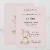 Invitation Blush Pink Flowers Bunny Birthday (Devant / Derrière)