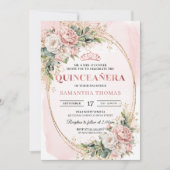 Invitation Blush Pink Flowers Eucalyptus Quinceañera Invite (Devant)