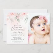 Invitation Blush Pink Flowers, Greenery, First Holy Communion (Devant)