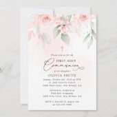 Invitation Blush Pink Flowers, Greenery, First Holy Communion (Devant)