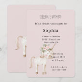 Invitation Blush Pink Flowers Unicorn Birthday (Devant / Derrière)