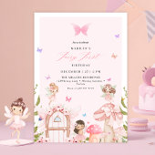 Invitation Blush Pink Forest Butterflies Fairy First Birthday