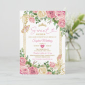 Invitation Blush Pink Garden Floral Sweet 16th Girl Birthday (Debout devant)