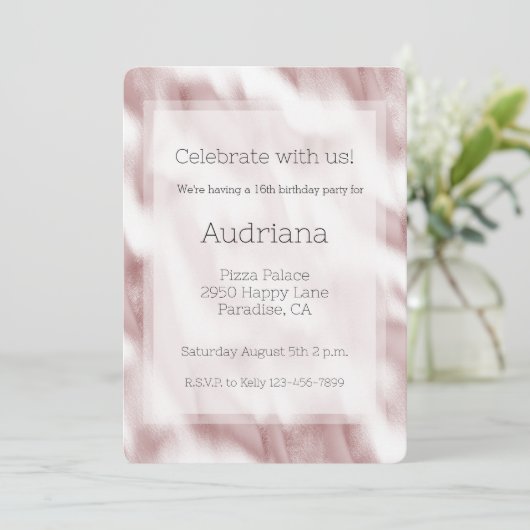Invitation Blush Pink Glam 16e anniversaire (Debout devant)