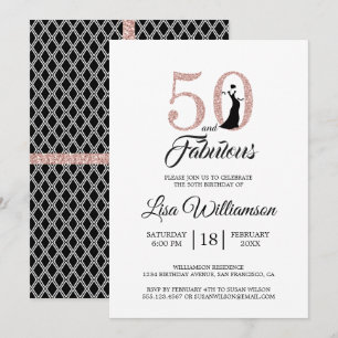Invitation Blush Pink Glitter 50 Fabulous Fête d'anniversaire