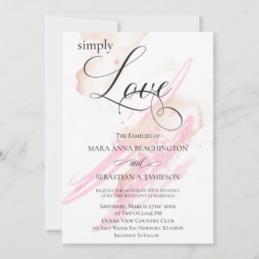Invitation *~* Blush Pink Gold Abstrait Mariage moderne (Devant)