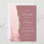 Invitation Blush Pink Gold Agate Dusty Rose QR Code Mariage (Devant)