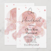 Invitation Blush Pink Gold Alcohol Enk 100e fête d'anniversai (Devant / Derrière)