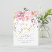 Invitation Blush Pink & Gold C'est une fille Baby shower flor (Debout devant)