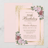 Invitation Blush Pink Gold Confetti Floral 70e anniversaire (Devant / Derrière)