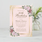 Invitation Blush Pink Gold Confetti Floral 80e anniversaire (Debout devant)