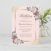 Invitation Blush Pink Gold Confetti Floral fête d'anniversair (Debout devant)
