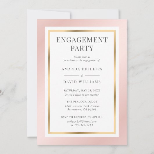 Invitation Blush Pink Gold Elegant Parti d'engagement moderne (Devant)