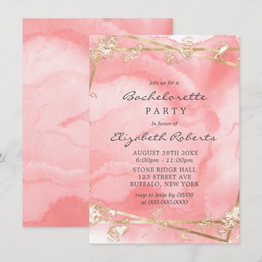 Invitation Blush Pink Gold Fairytale Bachelorette Party Invit (Devant / Derrière)