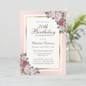 Invitation Blush Pink Gold Floral 50e anniversaire (Debout devant)