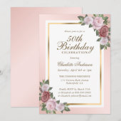 Invitation Blush Pink Gold Floral 50e anniversaire (Devant / Derrière)
