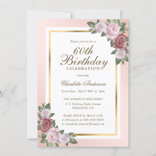 Invitation Blush Pink Gold Floral 60e anniversaire