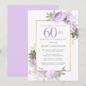 Invitation Blush Pink Gold Floral 60e fête d'anniversaire (Devant / Derrière)
