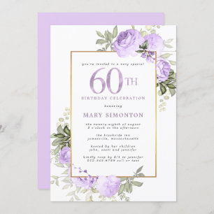 Invitation Blush Pink Gold Floral 60e fête d'anniversaire