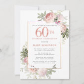 Invitation Blush Pink Gold Floral 60e fête d'anniversaire (Devant)