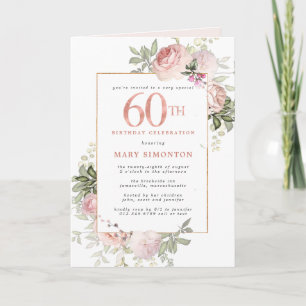 Invitation Blush Pink Gold Floral 60e fête d'anniversaire