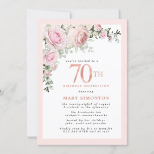 Invitation Blush Pink Gold Floral 70e fête d'anniversaire