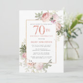 Invitation Blush Pink Gold Floral 70e fête d'anniversaire (Debout devant)