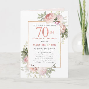 Invitation Blush Pink Gold Floral 70e fête d'anniversaire