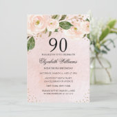 Invitation Blush Pink Gold Floral 90e anniversaire (Debout devant)