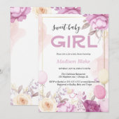 Invitation Blush pink gold Floral Girl baby shower (Devant / Derrière)