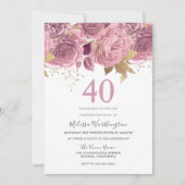 Invitation Blush Pink Gold Flowers 40e fête d'anniversaire (Devant)