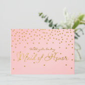 Invitation Blush Pink & Gold Foil Confetti MAID OF HONNEUR ca (Debout devant)