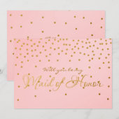 Invitation Blush Pink & Gold Foil Confetti MAID OF HONNEUR ca (Devant / Derrière)