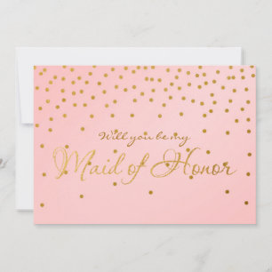 Invitation Blush Pink & Gold Foil Confetti MAID OF HONNEUR ca