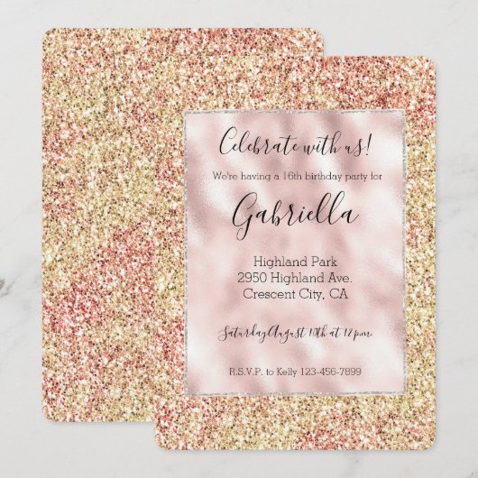Invitation Blush Pink Gold Glitter ombre (Devant / Derrière)