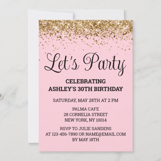 Invitation Blush Pink Gold Parties scintillant 30e anniversai (Devant)