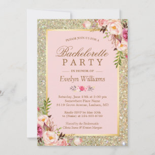 Invitation Blush Pink Gold Parties scintillant Floral Bachelo