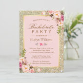 Invitation Blush Pink Gold Parties scintillant Floral Bachelo (Debout devant)