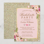Invitation Blush Pink Gold Parties scintillant Floral Bachelo (Devant / Derrière)