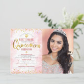 Invitation Blush Pink Gold Parties scintillant Photo Quinceañ (Debout devant)