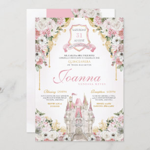 Invitation Blush Pink Gold Royal Castle Princess Quinceanera