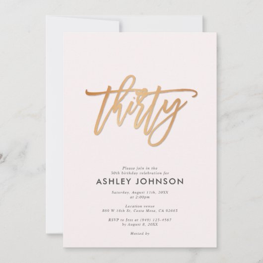 Invitation Blush Pink & Gold Script Confetti 30e anniversaire (Devant)