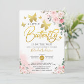 Invitation Blush Pink Gold Un petit Baby shower à papillon (Debout devant)