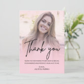 Invitation Blush Pink Gradient Photo Birthday Thank you card (Debout devant)