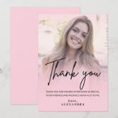 Invitation Blush Pink Gradient Photo Birthday Thank you card (Devant / Derrière)