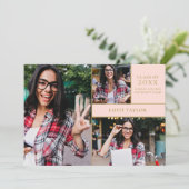 Invitation Blush Pink Graduate 3 Photo Gold Party (Debout devant)