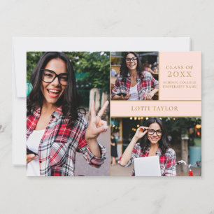 Invitation Blush Pink Graduate 3 Photo Gold Party