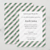 Invitation Blush Pink Green Glitzy Glam Chic Stripes Birthday (Devant / Derrière)