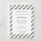 Invitation Blush Pink Green Glitzy Glam Chic Stripes Birthday (Devant)