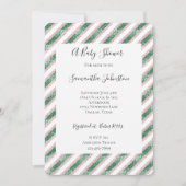 Invitation Blush Pink Green Glitzy Glam Stripes Baby Shower (Devant)